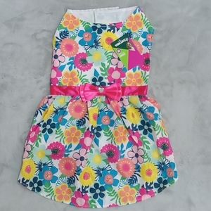 *Final Price* NWT Medium Dog Bright Summer Floral Dress With Bow Sash